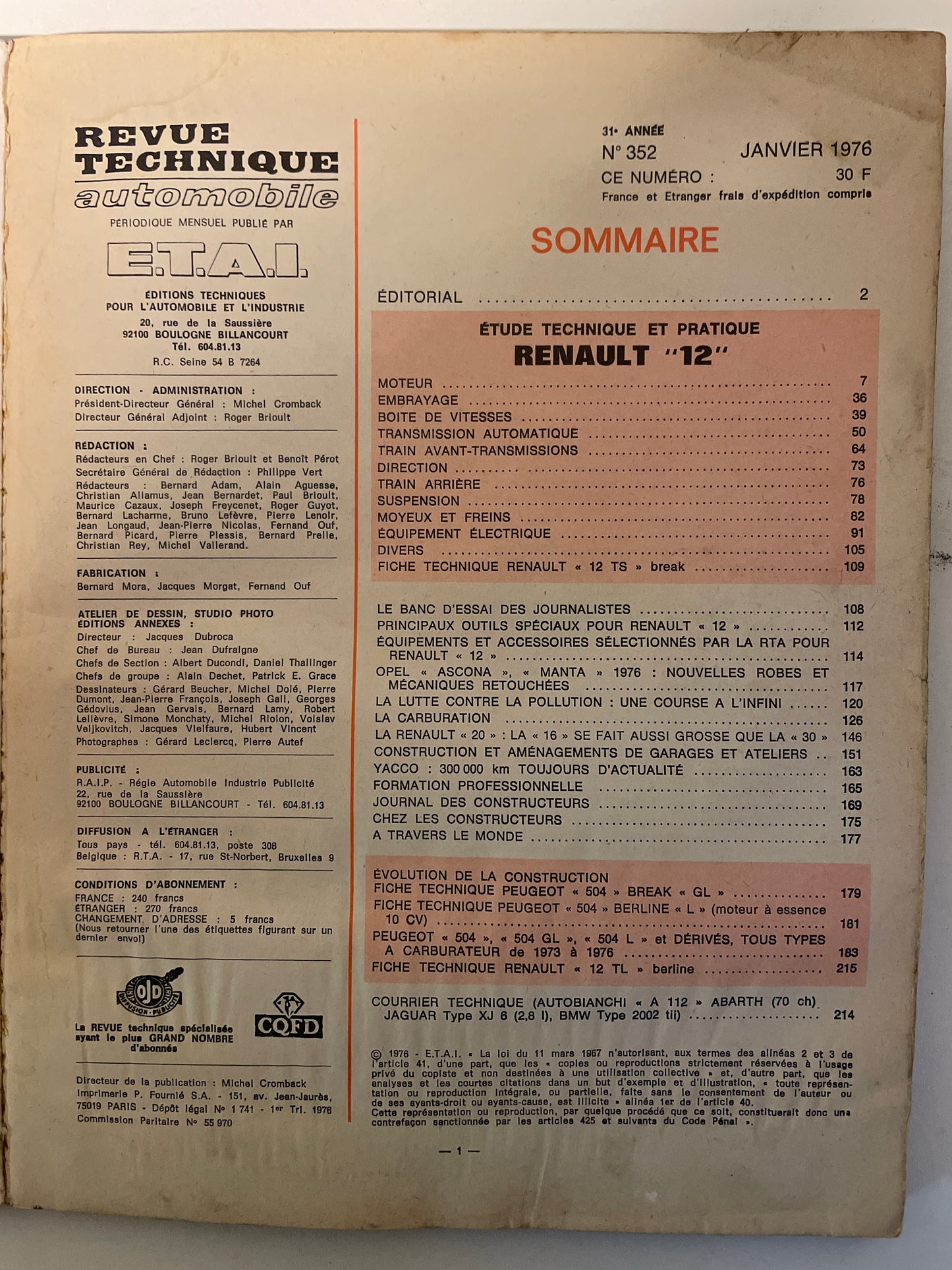 Revue technique RENAULT 12 Tous modèles 1300 cm3