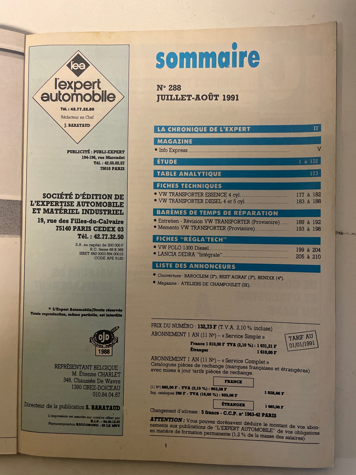 Revue technique VOLKSWAGEN TRANSPORTEUR « 91 »