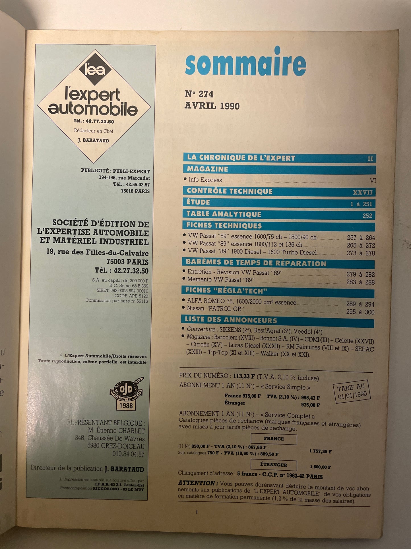 Revue technique VOLKSWAGEN PASSAT « 89 »