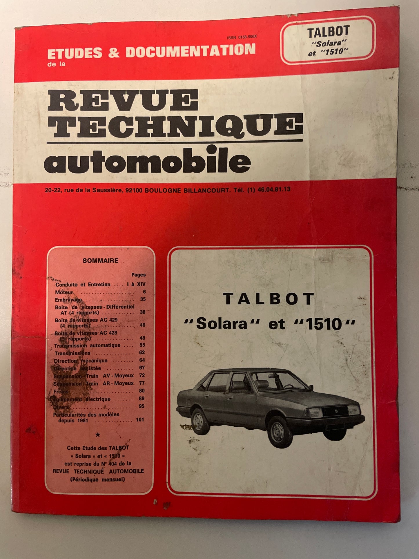 Revue technique TALBOT Sofara et 1510
