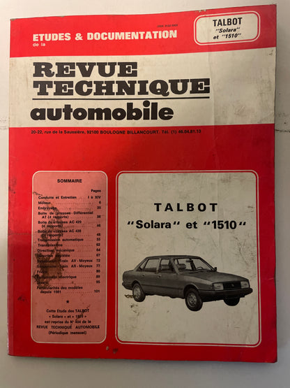 Revue technique TALBOT Sofara et 1510