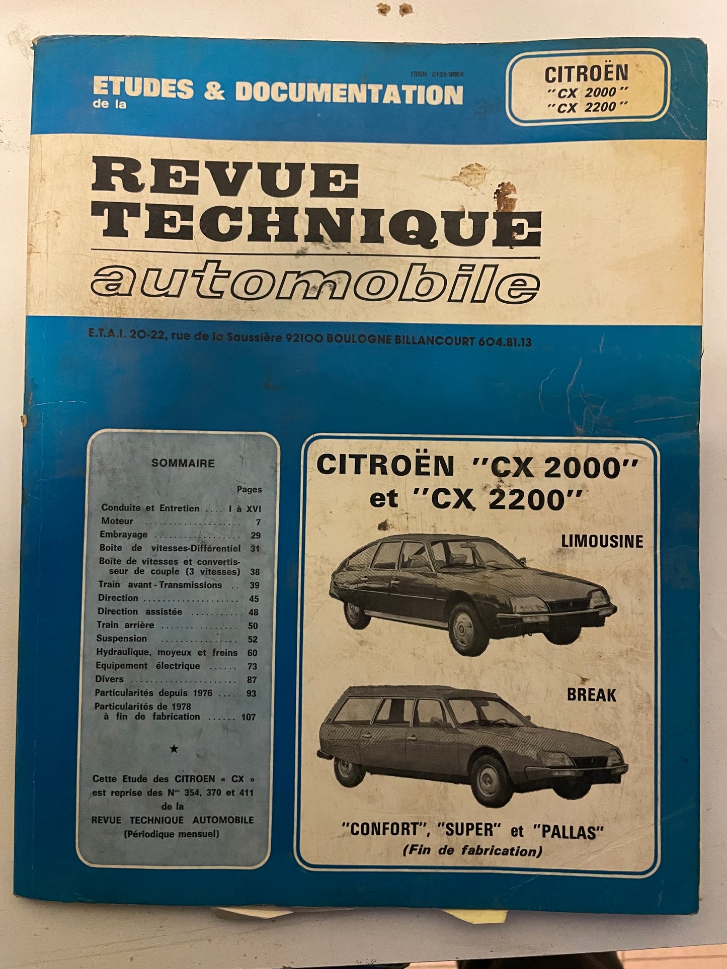 Revue technique CITROEN CX 2000 et CX 2200