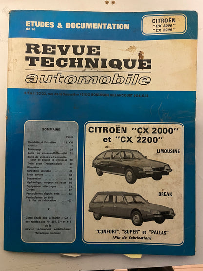 Revue technique CITROEN CX 2000 et CX 2200