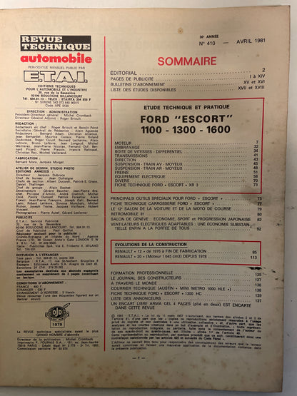 Revue technique FORD ESCORT Spécial L GL Ghia XR3