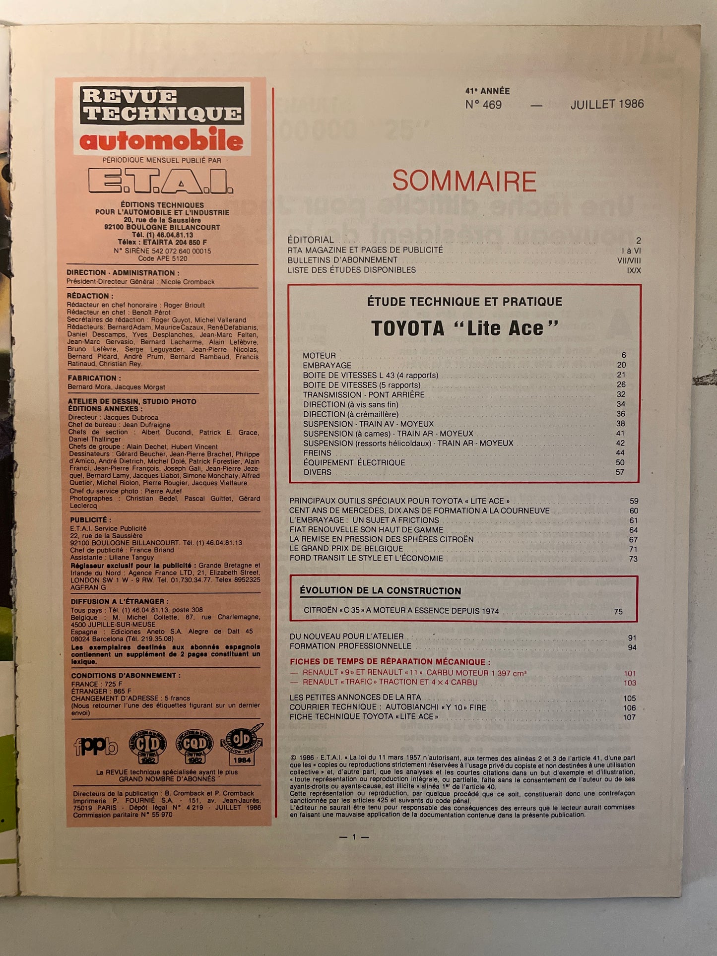 Revue technique TOYOTA LITE ACE 1290 et 1486 cm3