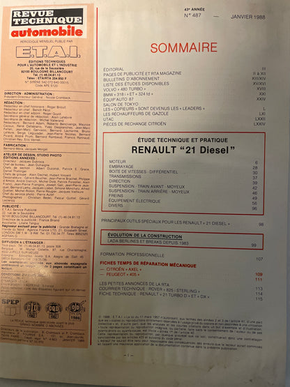 Revue technique RENAULT 21 et Nevada diesel turbo D