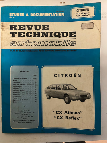 Revue technique CITROEN CX Athena et CX Reflet