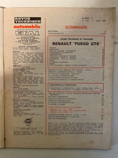 Revue technique RENAULT FUEGO GTS
