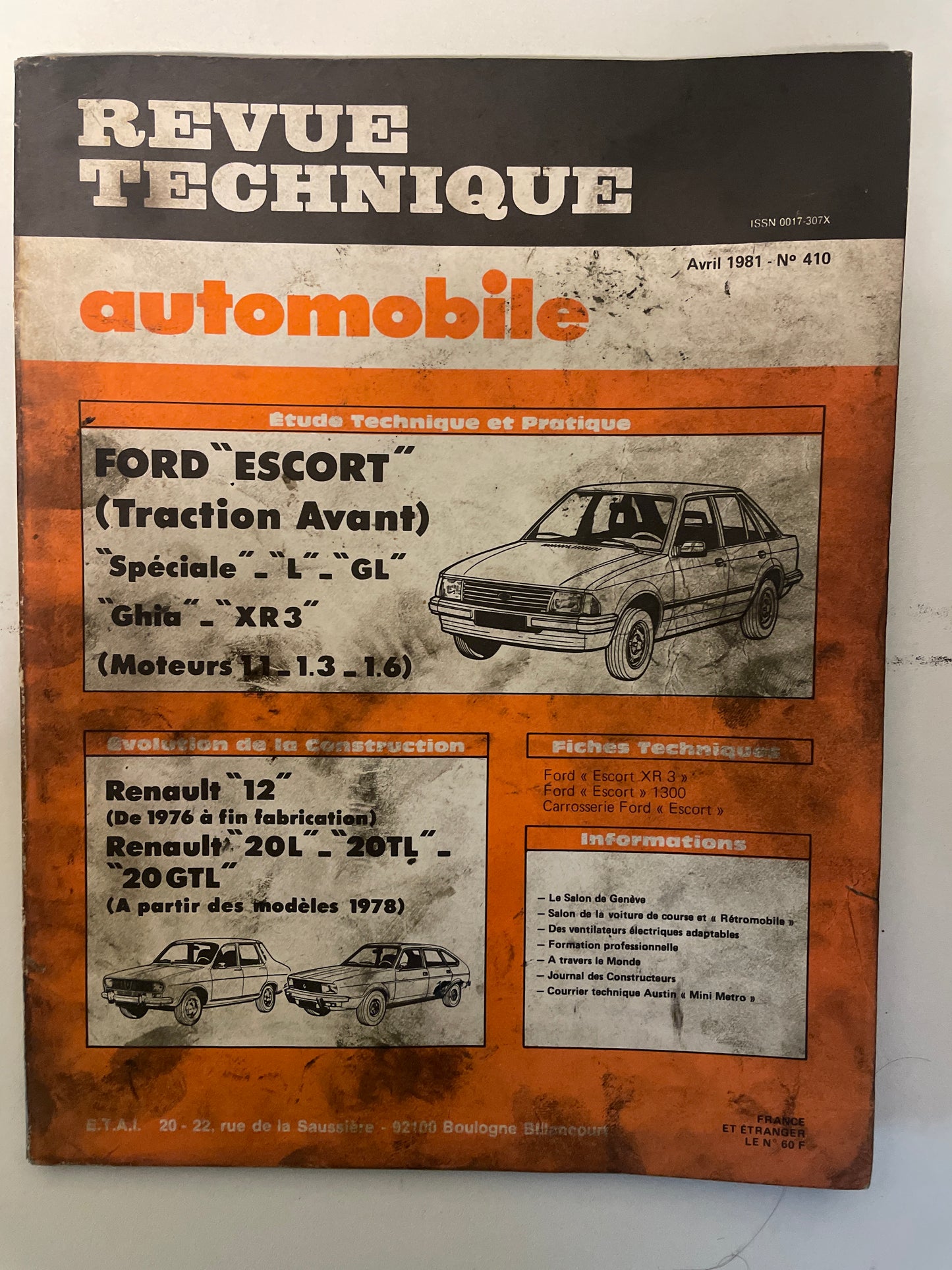 Revue technique FORD ESCORT Spécial L GL Ghia XR3