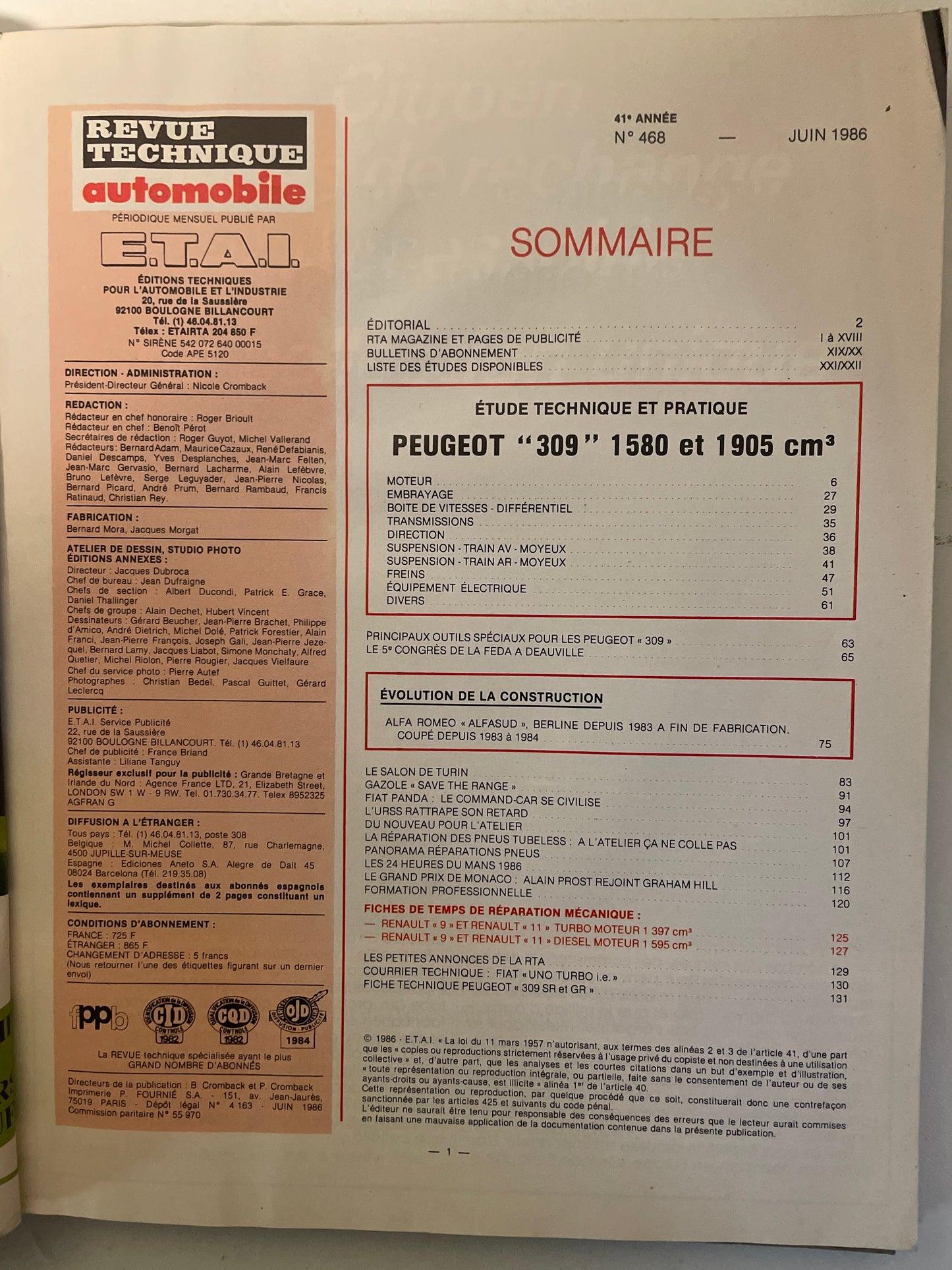 Revue technique PEUGEOT 309