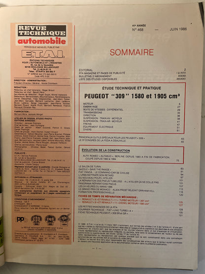 Revue technique PEUGEOT 309